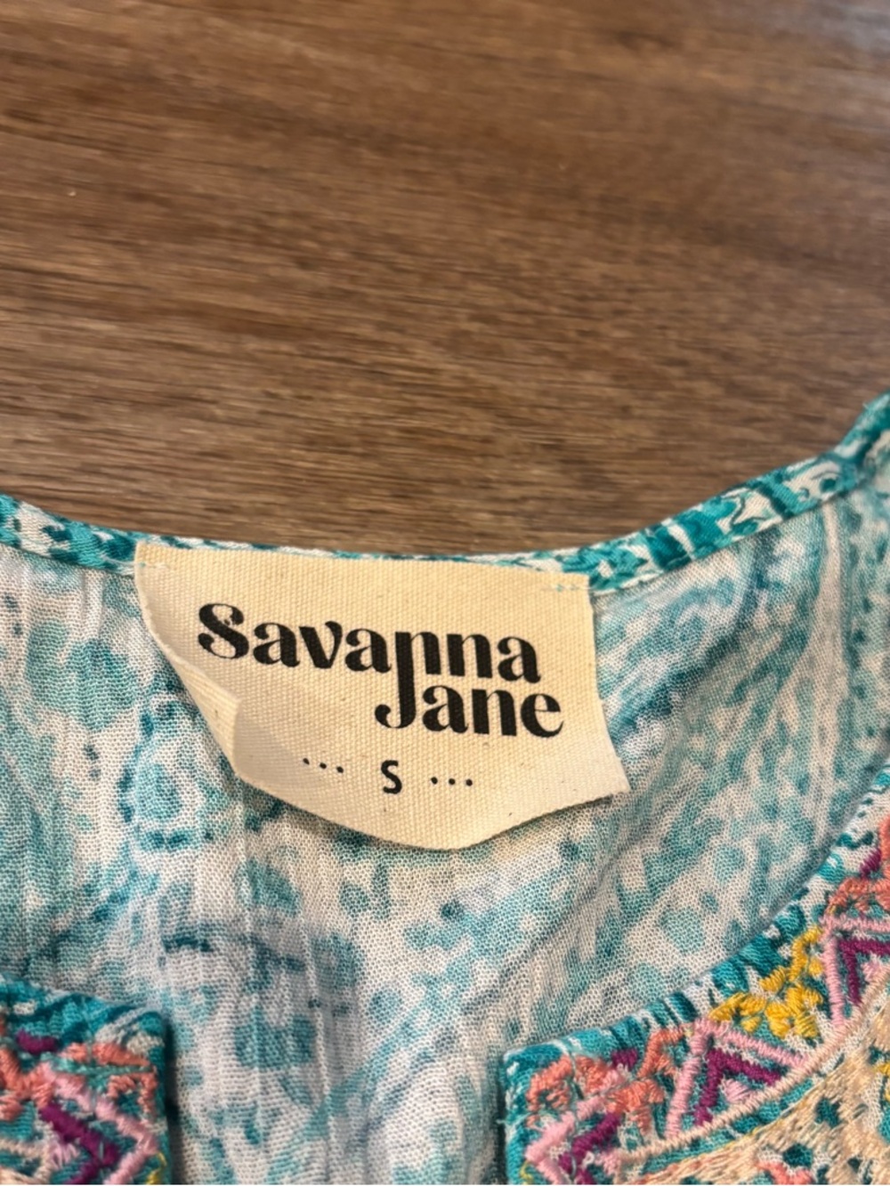 Savanna Jane Embroidered Paisley Blouse Teal Flutter Sleeve Boho Top Women’s S - Picture 3 of 5
